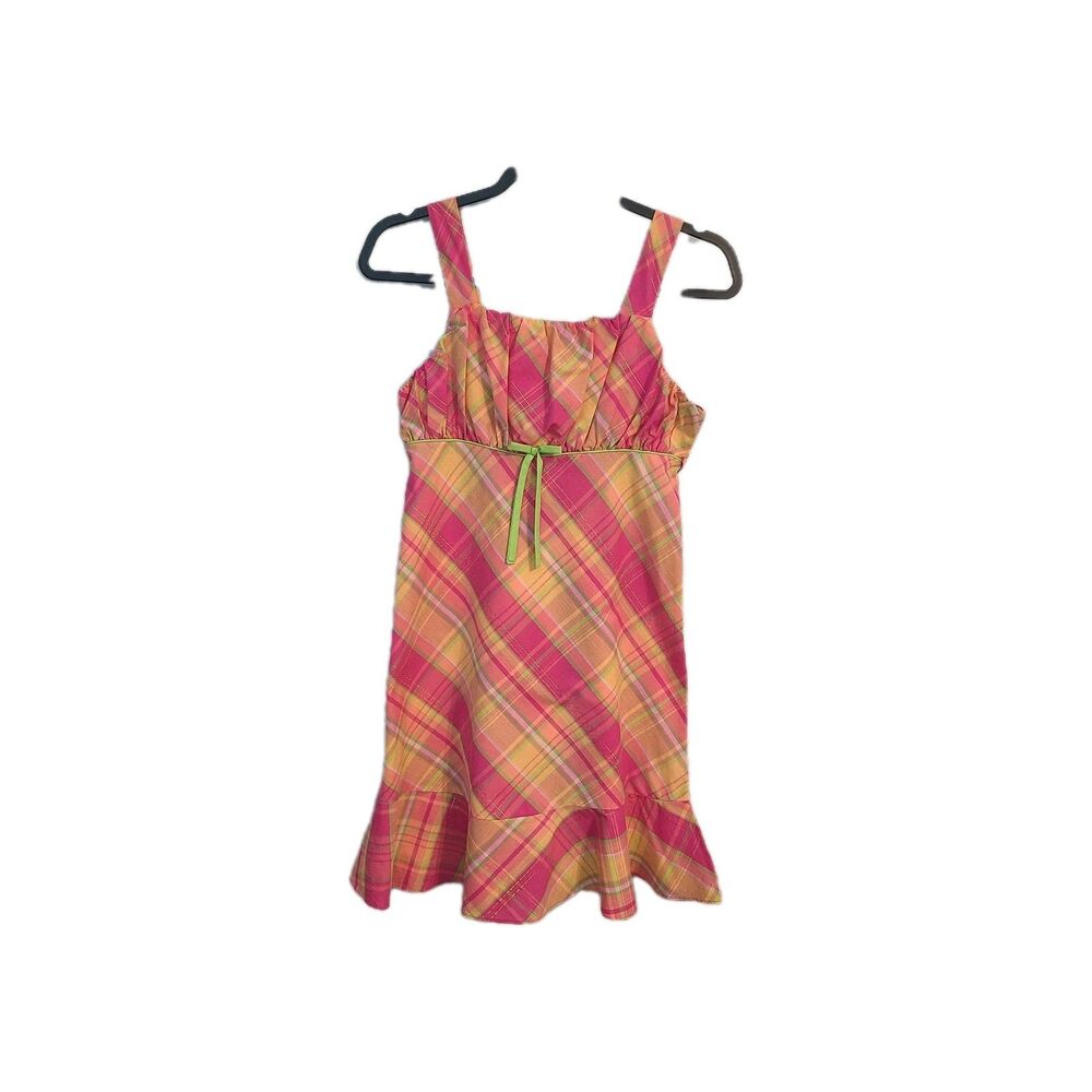 VTG Y2K Emily West Girls 14 Plaid Dress Pink Green Gold Metallic Shimmer Kidcore